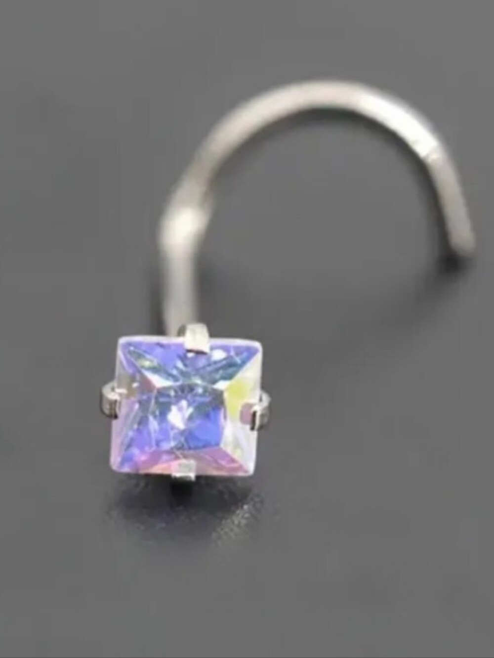 20G Crystal Square CZ Nose Screw Ring Stud